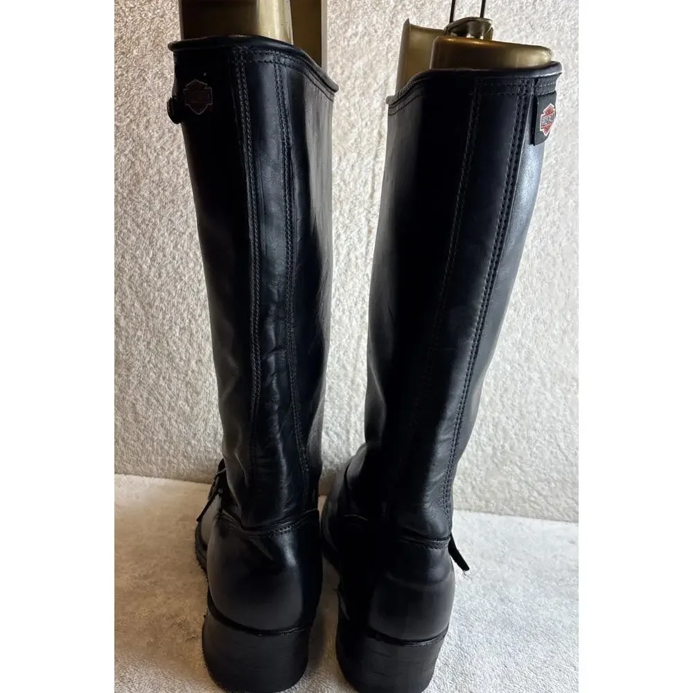 Harley-Davidson Black Leather Steel Toe Motorcycle Boots Men Size 9.5